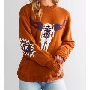 Wrangler Retro Longhorn Skull Sweater Western Aztec Knit L